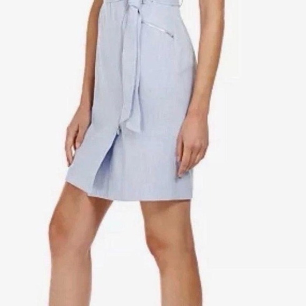 Calvin Klein Light Blue Moto Sheath Dress Sleeveless Belted Size 6 - Picture 5 of 9